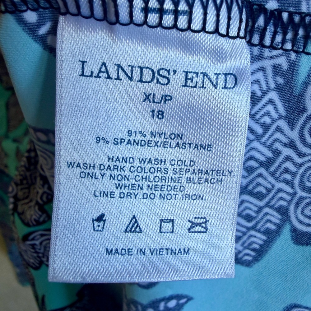 Lands End Turquoise Floral Long Sleeve UPF 50 Rash Guard Swim Tee XL Petite - Picture 3 of 4